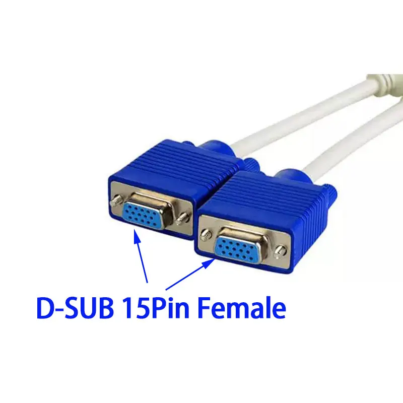 1 to 2 VGA Cable Splitter 15 Pin VGA Male to VGA Female Two Ports Cable Adapter VGA Monitor Splitter 
1 to 2 VGA Cable Splitter 15 Pin VGA Male to VGA Female Two Ports Cable Adapter VGA Monitor Splitter