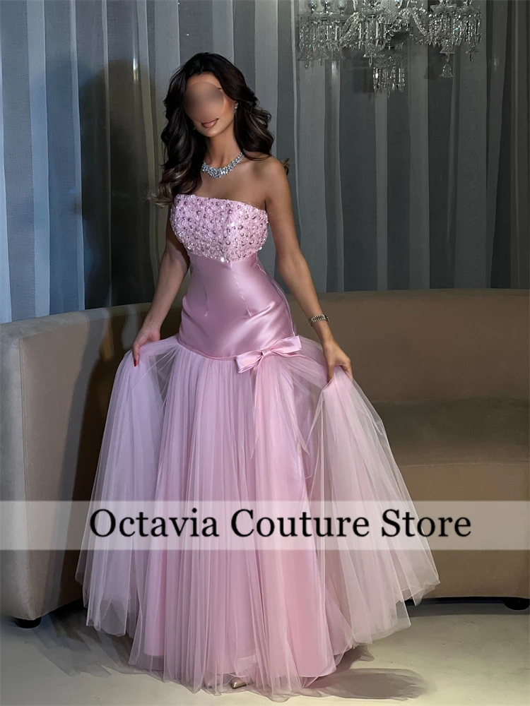 Shiny A-Line Strapless Crystal Pink Dresses Formal Party Gowns for Women Sleeveless Simple Prom Gown Customize
Shiny A-Line Strapless Crystal Pink Dresses Formal Party Gowns for Women Sleeveless Simple Prom Gown Customize