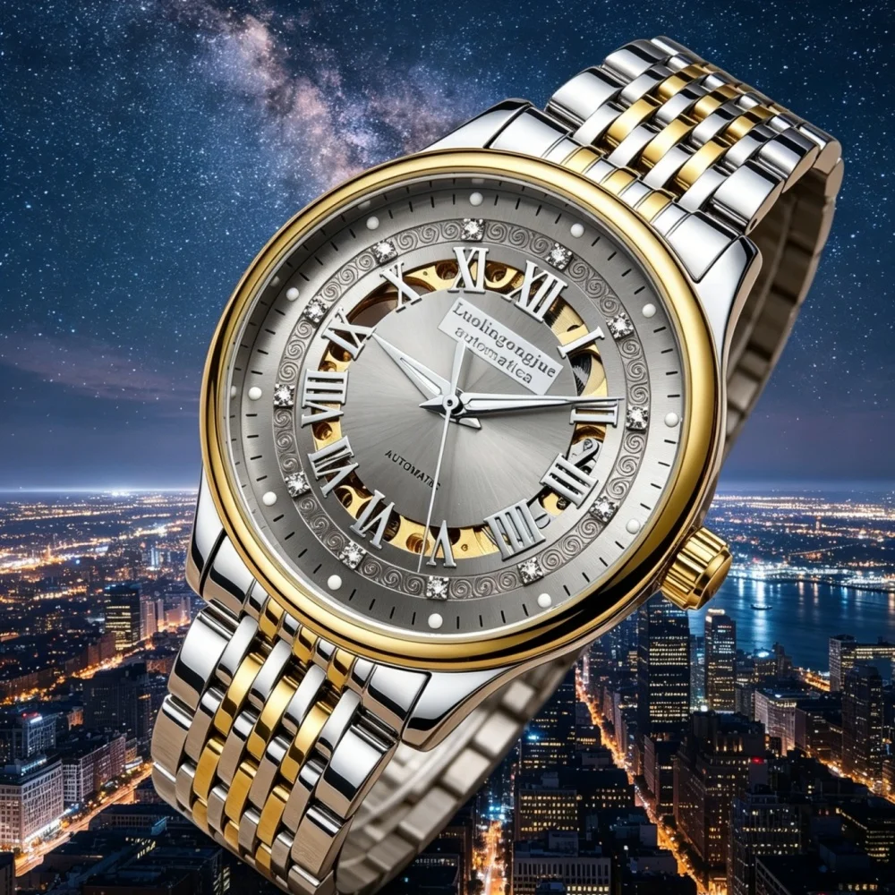 Men's Fully Automatic Mechanical Watch with Stainless Steel Strap, Hollowed-Out Transparent Back, Roman Numerals, Business and Casual Dual-Use, Waterproof Wristwatch, Light Luxury Trendy Men's Automatic Winding Mechanical Watch
Men's Fully Automatic Mechanical Watch with Stainless Steel Strap, Hollowed-Out Transparent Back, Roman Numerals, Business and Casual Dual-Use, Waterproof Wristwatch, Light Luxury Trendy Men's Automatic Winding Mechanical Watch