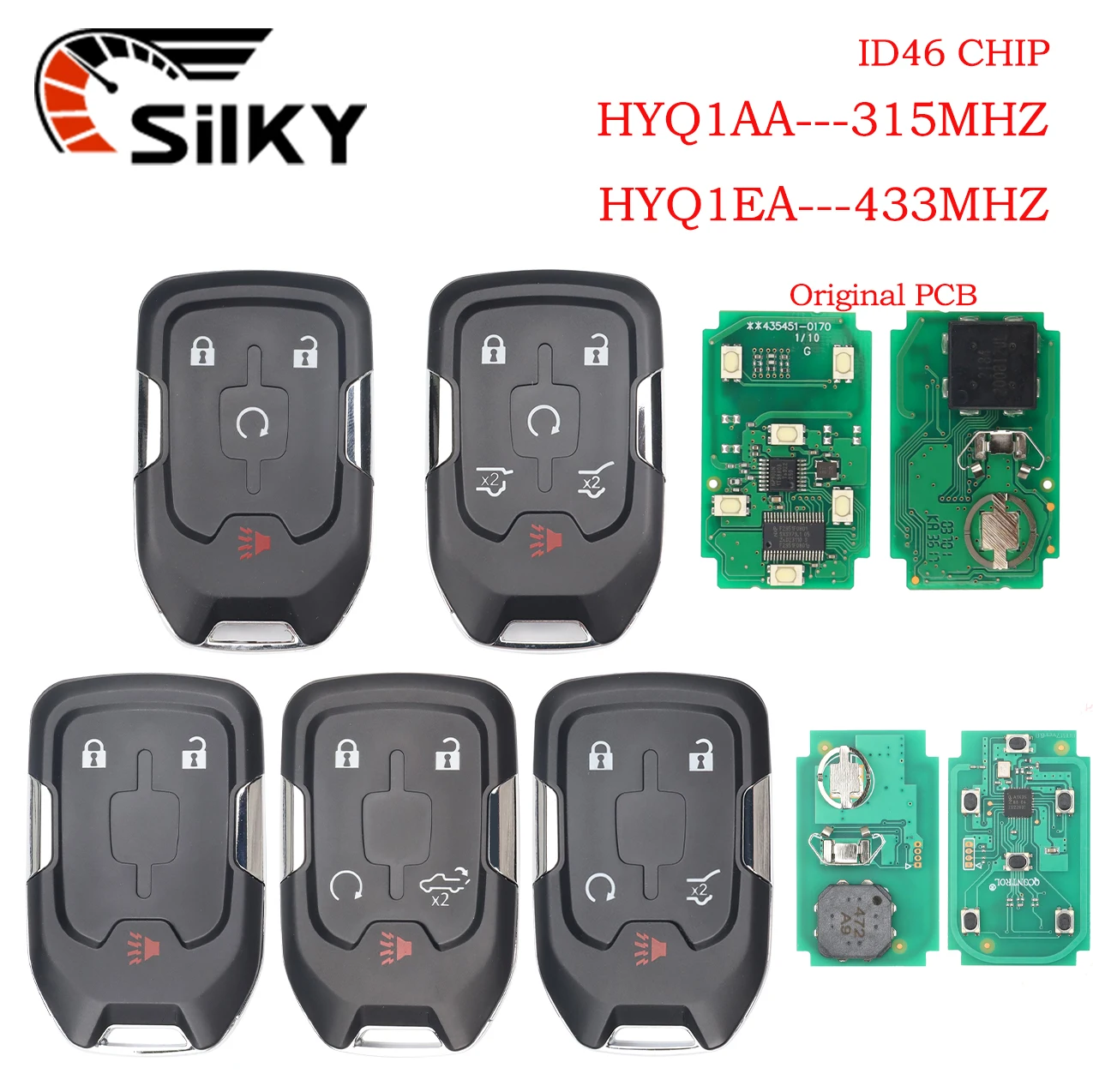 SilKY HYQ1AA 315MHz HYQ1EA 433MHz ID46 Chip Keyless Car Remote Key For Chevrolet Tahoe Silverad GMC Terrain Acadia YUKON XL Sier
SilKY HYQ1AA 315MHz HYQ1EA 433MHz ID46 Chip Keyless Car Remote Key For Chevrolet Tahoe Silverad GMC Terrain Acadia YUKON XL Sier