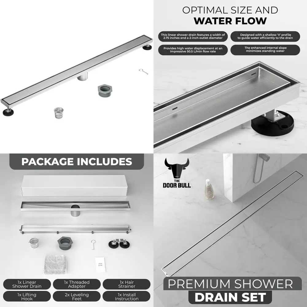 Stainless Steel 36 Inch Rectangular Shower Drain with Reversible Flat and Tile Insert Cover, Suitable for Bathroom Floor Drains
Stainless Steel 36 Inch Rectangular Shower Drain with Reversible Flat and Tile Insert Cover, Suitable for Bathroom Floor Drains
