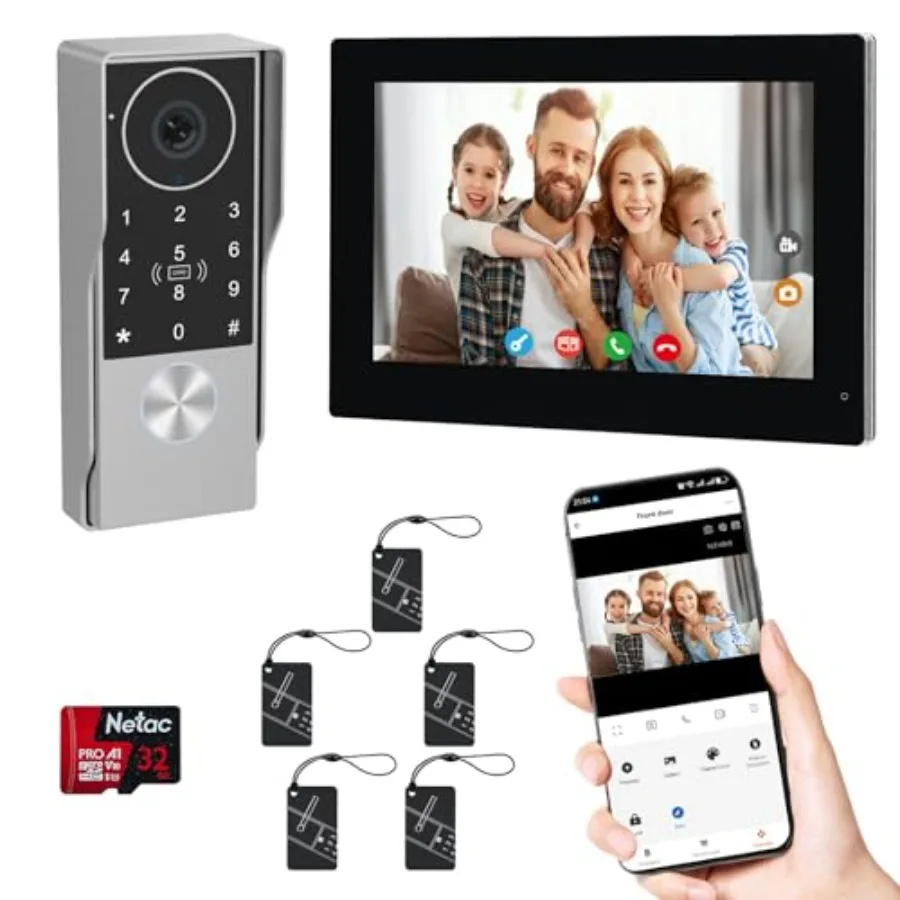 Video doorbell intercom system for home security, ABS plastic, black, 1080P resolution with 7-inch touch screen, waterproof des
Video doorbell intercom system for home security, ABS plastic, black, 1080P resolution with 7-inch touch screen, waterproof des