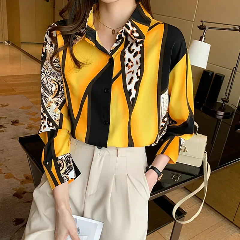 Womens Tops And Blouses Elegant Office #3112 Green Yellow Leopard Printed Chiffon Shirts Long Sleeve Vintage Loose Elegant
Womens Tops And Blouses Elegant Office #3112 Green Yellow Leopard Printed Chiffon Shirts Long Sleeve Vintage Loose Elegant