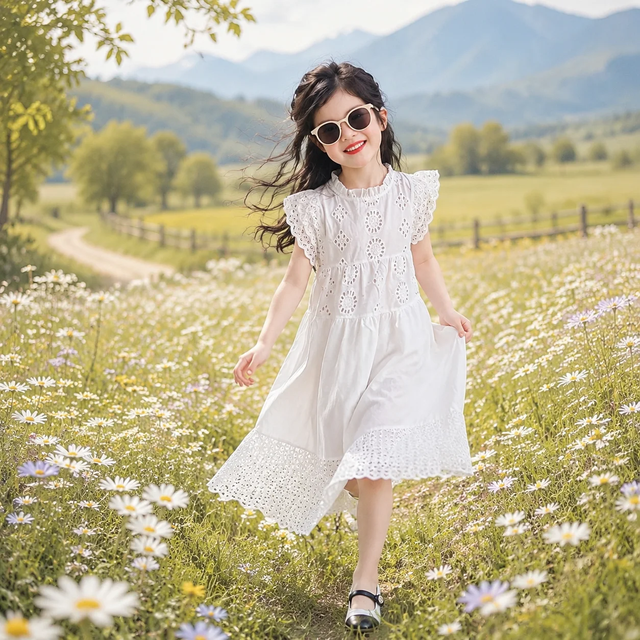 Girls Summer Heavy Lace Hollow Princess Dress Flying Sleeve Stand Collar Loose Fit 100% Cotton for Party Wedding Guest
Girls Summer Heavy Lace Hollow Princess Dress Flying Sleeve Stand Collar Loose Fit 100% Cotton for Party Wedding Guest