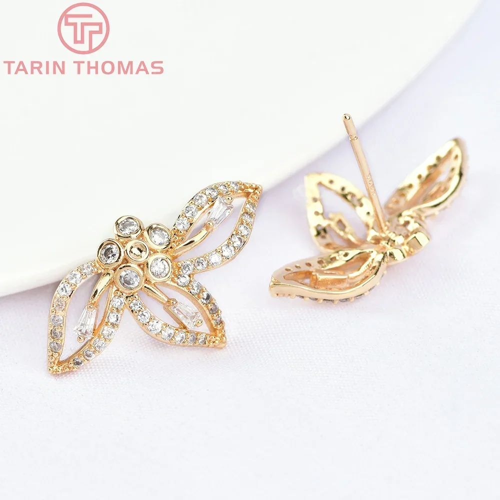 (5927) 2PCS 23x13.5MM 24K Gold Color Brass with Zircon Flower Stud Earrings High Quality DIY Jewelry Making Findings Accessories
(5927) 2PCS 23x13.5MM 24K Gold Color Brass with Zircon Flower Stud Earrings High Quality DIY Jewelry Making Findings Accessories