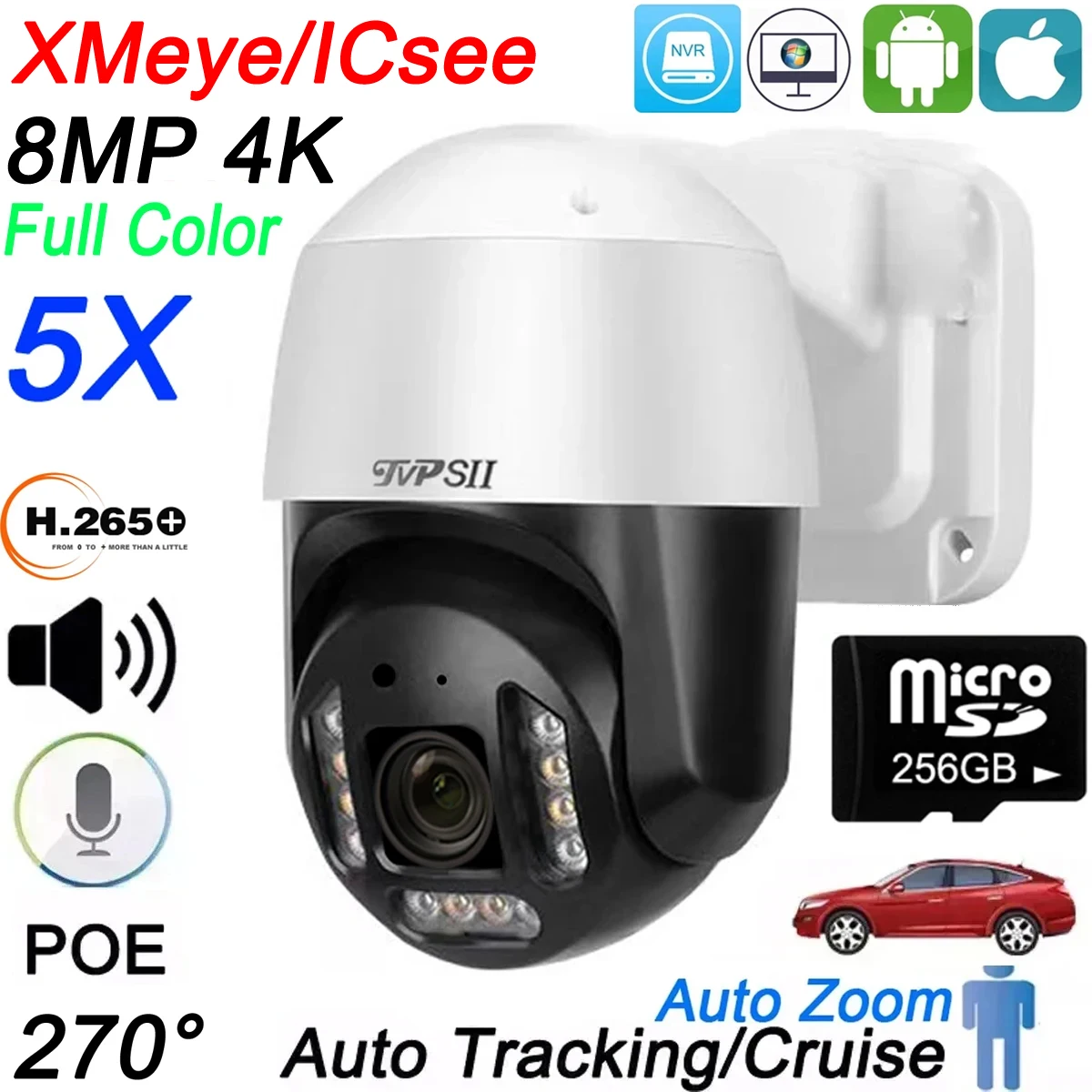 IP-камера видеонаблюдения Xmeye ICsee с функцией обнаружения лица, автослежением, круиз, полноцветная, H.265, 8 Мп, 4K, 5X, зум, аудио, поворот, ии, POE, PTZ
IP-камера видеонаблюдения Xmeye ICsee с функцией обнаружения лица, автослежением, круиз, полноцветная, H.265, 8 Мп, 4K, 5X, зум, аудио, поворот, ии, POE, PTZ
