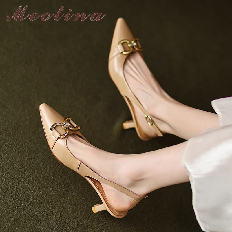 Meotina Women Genuine Leather Slingbacks Pointed Toe Block Mid Heel Buckle Pumps Metal Decoration Ladies Shoes Spring Autumn 43
Meotina Women Genuine Leather Slingbacks Pointed Toe Block Mid Heel Buckle Pumps Metal Decoration Ladies Shoes Spring Autumn 43