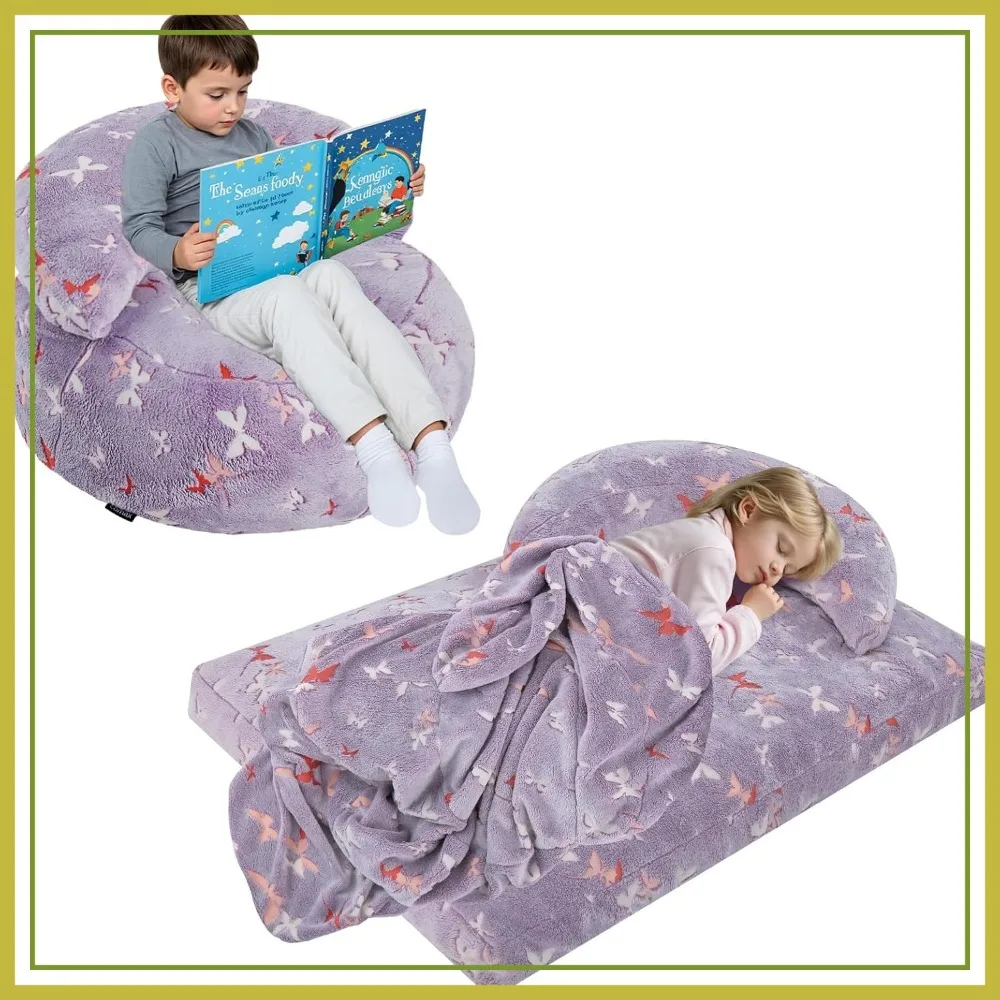 Convertible Bean Bag Chair to Floor Mattress, Stuffed with Filler, Purple Butterfly Design
Convertible Bean Bag Chair to Floor Mattress, Stuffed with Filler, Purple Butterfly Design