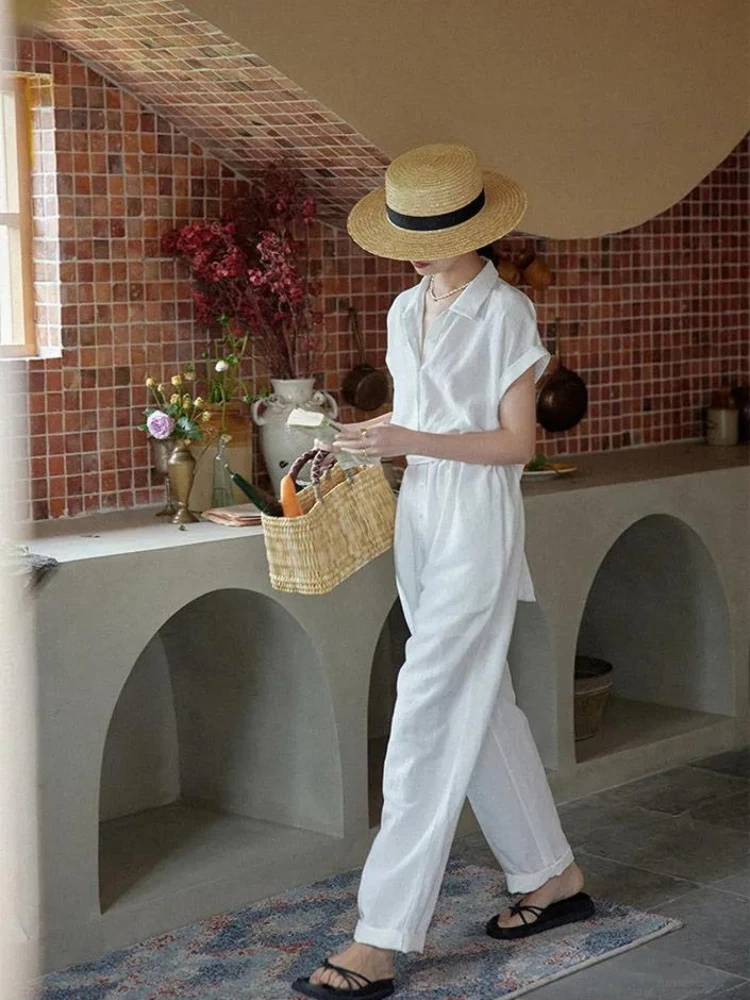 French White Women's Suit Set 2026 Summer New Simple Lapel Tie Waist Fake Two Piece Long Pants Jumpsuit
French White Women's Suit Set 2026 Summer New Simple Lapel Tie Waist Fake Two Piece Long Pants Jumpsuit