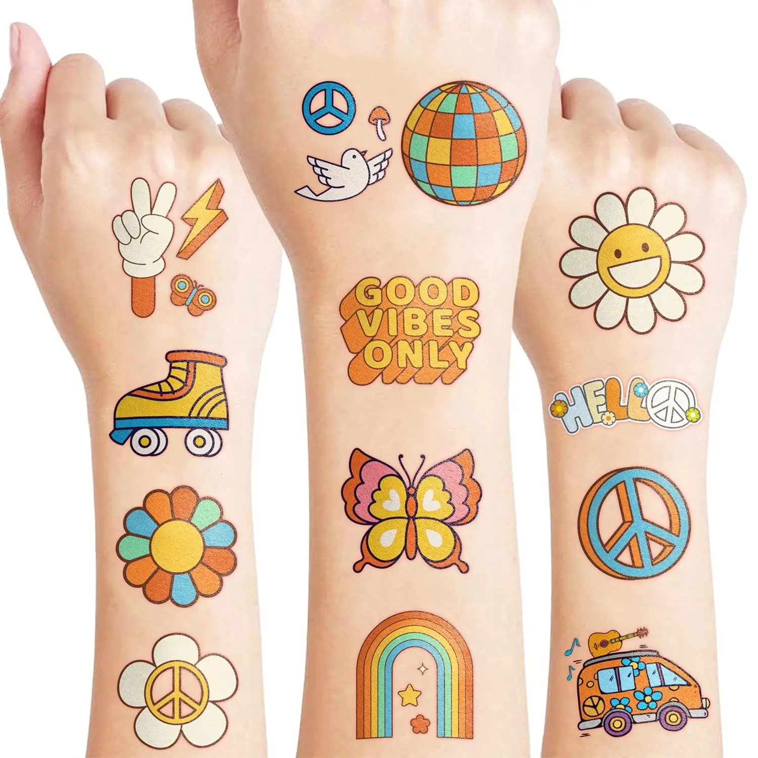 96PCS Groovy 70s Pre-Cut Temporary Tattoos - Retro Flower Power, Good Vibes Party Favors & Decorations
96PCS Groovy 70s Pre-Cut Temporary Tattoos - Retro Flower Power, Good Vibes Party Favors & Decorations