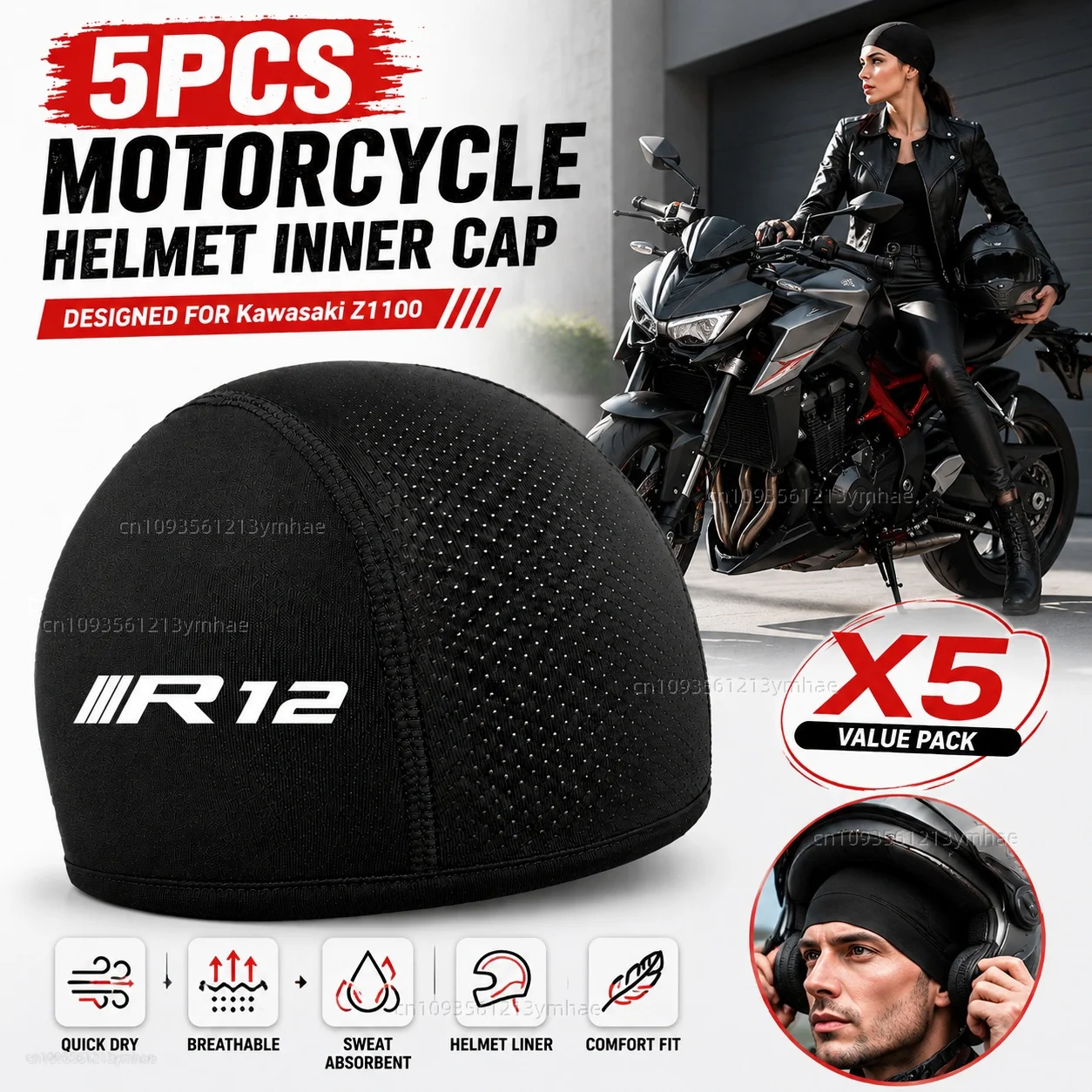 5pcs Motorcycle Helmet Inner Cap Hat Quick Dry Breathable Hat Racing Cap Skull Cap Moto Riding Thin Beanie For BMW R12 1936-1942