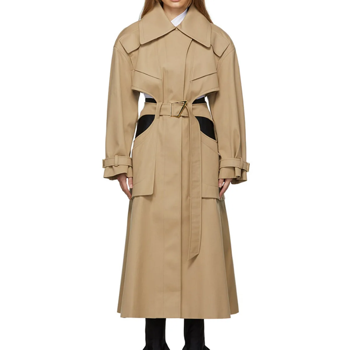 Long Trench Coat Women's Spring And Autumn Hollow-out Long Sleeve Midriff Outfit Belted Lace-up Coat Military Green
Long Trench Coat Women's Spring And Autumn Hollow-out Long Sleeve Midriff Outfit Belted Lace-up Coat Military Green