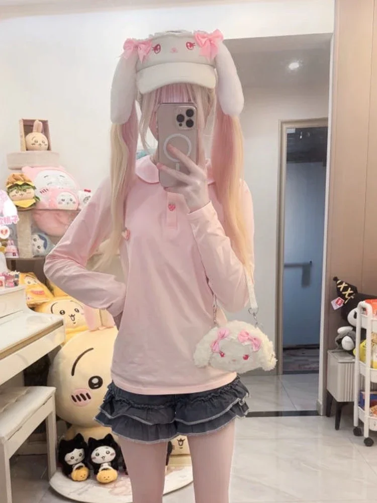 Kawaii японские цыплечьи розовые футболки с длинными рукавами, осенние новые топы с кукольным воротником и вышивкой клубники, милая милая тонкая теплая блузка
Kawaii японские цыплечьи розовые футболки с длинными рукавами, осенние новые топы с кукольным воротником и вышивкой клубники, милая милая тонкая теплая блузка