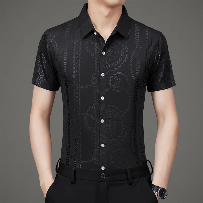 Cool Feeling Breathable Shirts For Men Short Sleeve Print Fashion Summer Quality Icy Silky Easy Care Oversized Camisas De Hombre
Cool Feeling Breathable Shirts For Men Short Sleeve Print Fashion Summer Quality Icy Silky Easy Care Oversized Camisas De Hombre