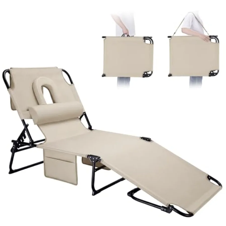 3-in-1 Sun Tanning Chair with Face Holes Folding Chaise Lounge Chairs 5-Position Adjustable Outdoor Lounge Chair in Beige with
3-in-1 Sun Tanning Chair with Face Holes Folding Chaise Lounge Chairs 5-Position Adjustable Outdoor Lounge Chair in Beige with