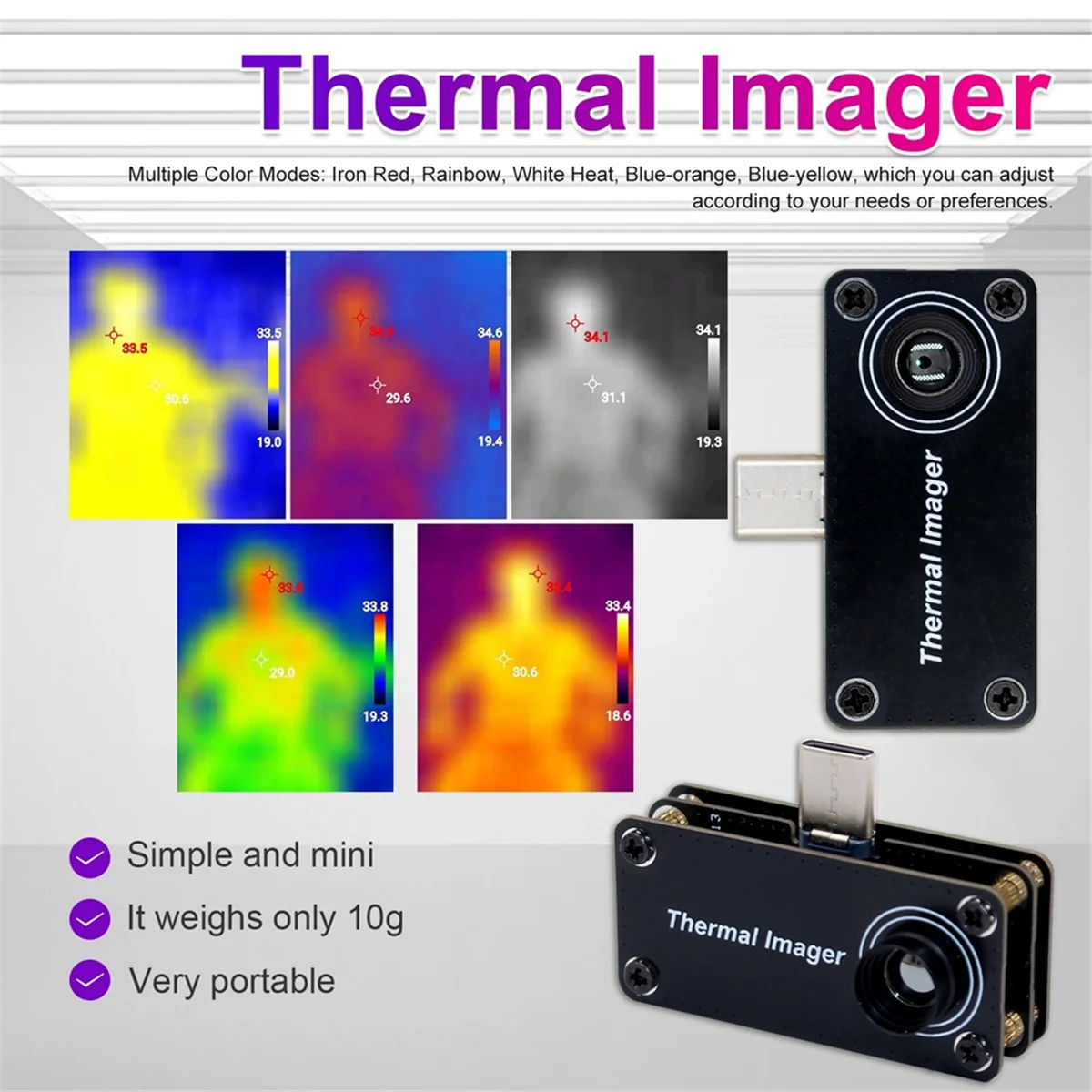 Мини-инфракрасный тепловизор ABIS-USB-20 ℃ -1000 ℃ Измеритель температуры для многофункционального термодатчика управления через приложение OTG
Мини-инфракрасный тепловизор ABIS-USB-20 ℃ -1000 ℃ Измеритель температуры для многофункционального термодатчика управления через приложение OTG