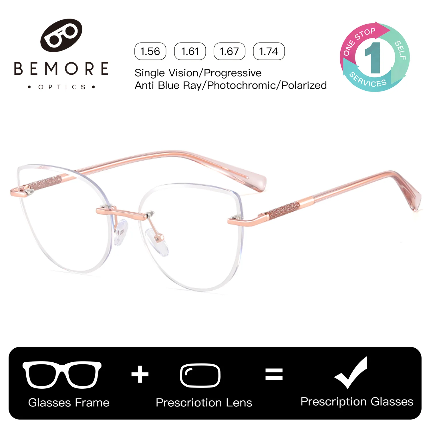 BEMORE Fashion Woman Cat Eye Rimless Optical Lenses with Recipe Anti-Blue Light Multifocal Prescription Eyewear
BEMORE Fashion Woman Cat Eye Rimless Optical Lenses with Recipe Anti-Blue Light Multifocal Prescription Eyewear