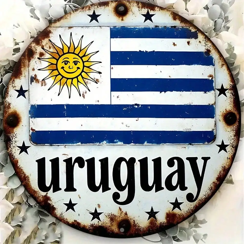 Uruguay Flag Rustic Metal Sign 8x8 Round Wall Art, Sun Stars Design 2D Flat Print for Home Garden Decor
Uruguay Flag Rustic Metal Sign 8x8 Round Wall Art, Sun Stars Design 2D Flat Print for Home Garden Decor