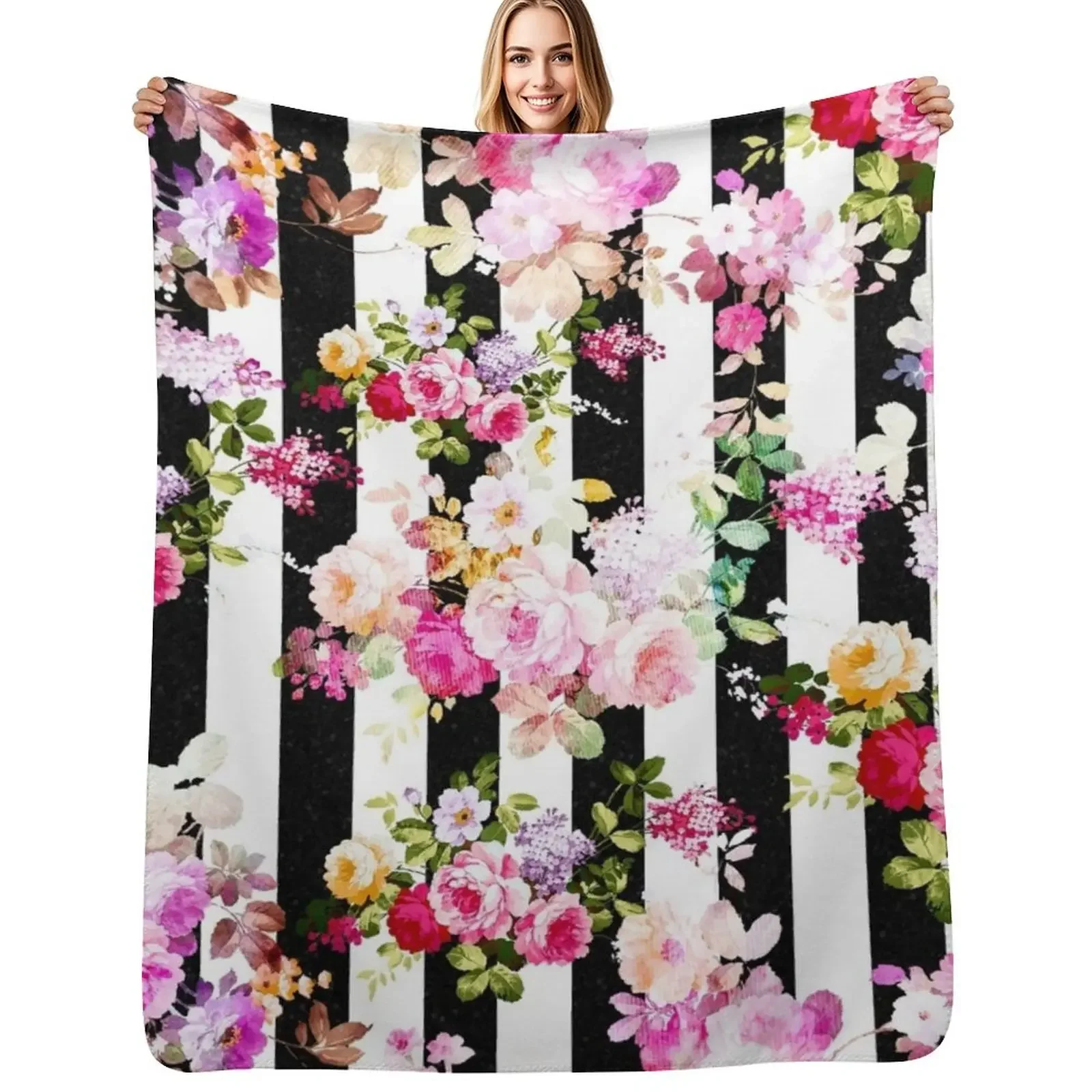 Black and white stripes bright pink roses floral Throw Blanket warm for winter For Baby Sleeping Bag Blanket
Black and white stripes bright pink roses floral Throw Blanket warm for winter For Baby Sleeping Bag Blanket