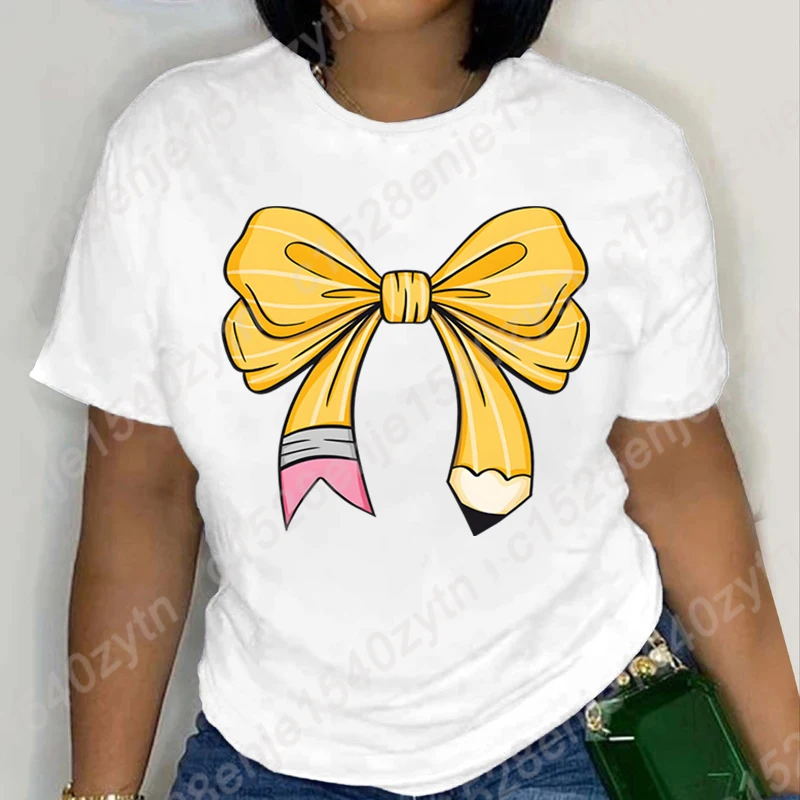 Bow Teacher Print T-Shirt Women Summer Short Sleeve Tee Shirts Round Neck Casual Soft T Shirt Plus Size Solid Color T-shirt Tops
Bow Teacher Print T-Shirt Women Summer Short Sleeve Tee Shirts Round Neck Casual Soft T Shirt Plus Size Solid Color T-shirt Tops