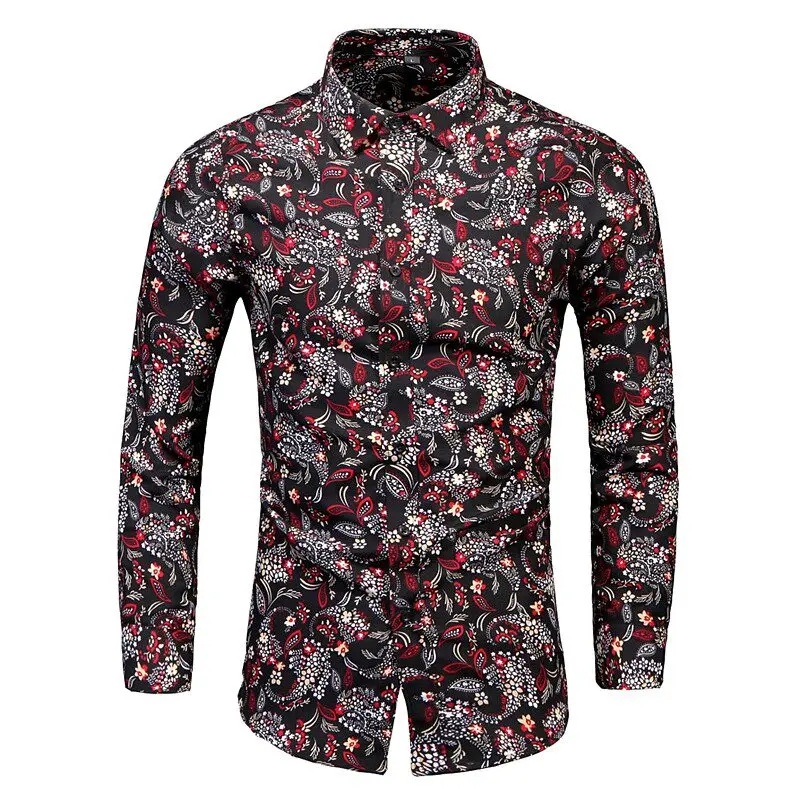 New men's long sleeved shirt with flower pattern printing design, men's lapel button high-definition casual top
New men's long sleeved shirt with flower pattern printing design, men's lapel button high-definition casual top