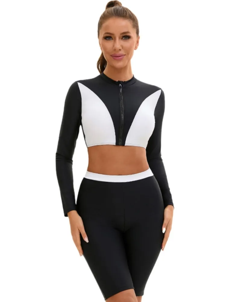 Long Sleeves Swimwear Women Surfing Swimsuit Striped Bathing Suits Zipper Two piece Swim Suits Sports Push Up Beach Wear
Long Sleeves Swimwear Women Surfing Swimsuit Striped Bathing Suits Zipper Two piece Swim Suits Sports Push Up Beach Wear