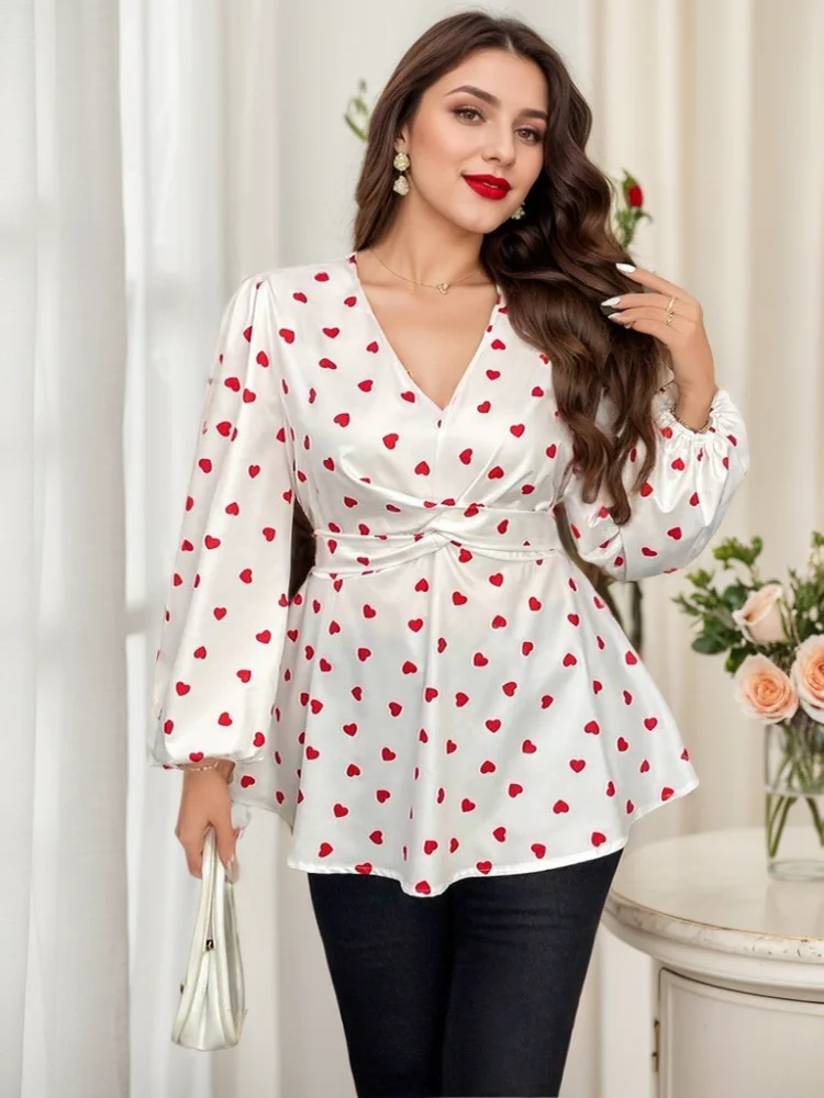 Plus Size New V-neck Woman Top Popular Cute Love Heart Print Versatile Slim Fit Long Sleeve in-Stock Blouse Clothing Resort Wear
Plus Size New V-neck Woman Top Popular Cute Love Heart Print Versatile Slim Fit Long Sleeve in-Stock Blouse Clothing Resort Wear