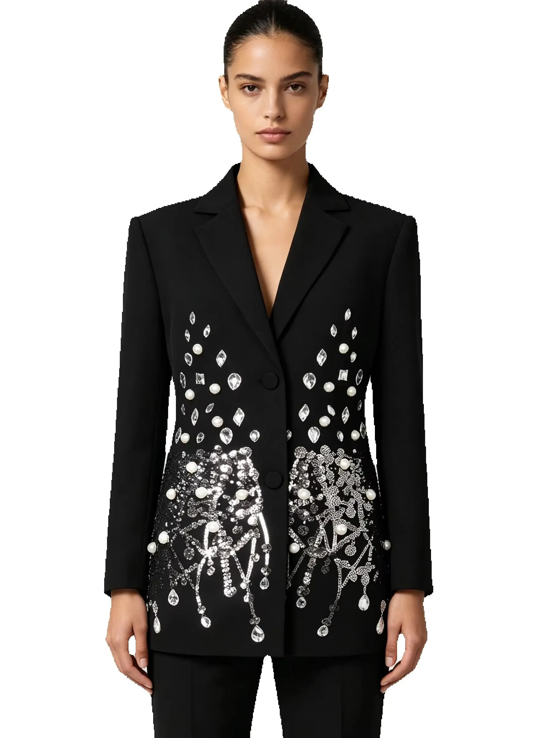 High Quality Spot Fashion New Heavy Industry Nail Bead Inlaid Diamond Slimming Long Sleeved Women's Suit Jacket
High Quality Spot Fashion New Heavy Industry Nail Bead Inlaid Diamond Slimming Long Sleeved Women's Suit Jacket