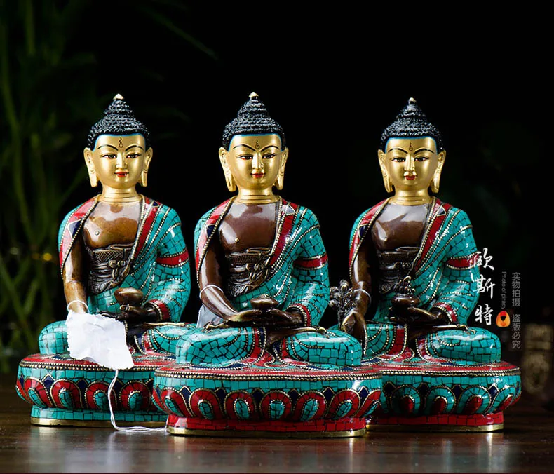 3P Good Buddha -20CM -HOME family efficacious Talisman Buddhism Tibet turquoise brass Sakyamuni Amitabha the Medicine Buddha
3P Good Buddha -20CM -HOME family efficacious Talisman Buddhism Tibet turquoise brass Sakyamuni Amitabha the Medicine Buddha