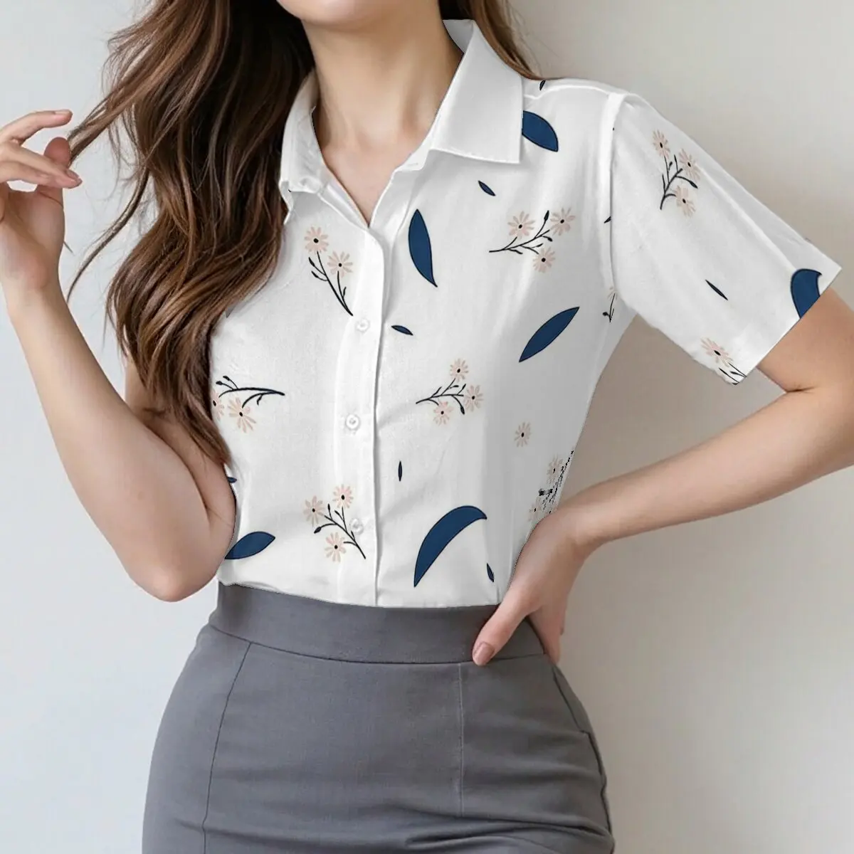 Women's fashion short-sleeve shirt with plant print,simple,elegant and retro texture,suitable for workplace and social occasions
Women's fashion short-sleeve shirt with plant print,simple,elegant and retro texture,suitable for workplace and social occasions