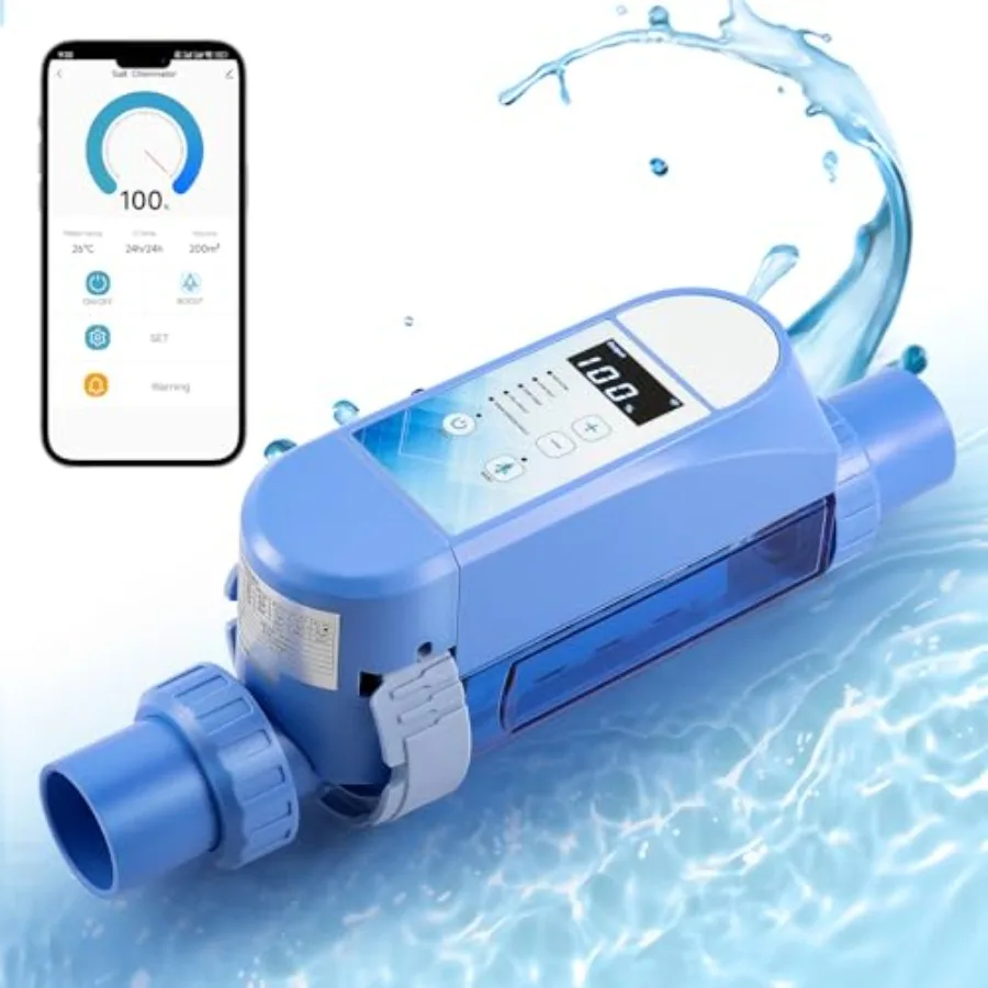 Inground pool salt chlorinator system with titanium cell, blue LED control panel, self-cleaning function, for up to 22, 400-gal
Inground pool salt chlorinator system with titanium cell, blue LED control panel, self-cleaning function, for up to 22, 400-gal