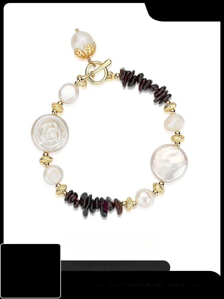 Retro Temperament Gold Garnet Red Natural Colored Stone Freshwater Baroque Pearl Bracelet
Retro Temperament Gold Garnet Red Natural Colored Stone Freshwater Baroque Pearl Bracelet