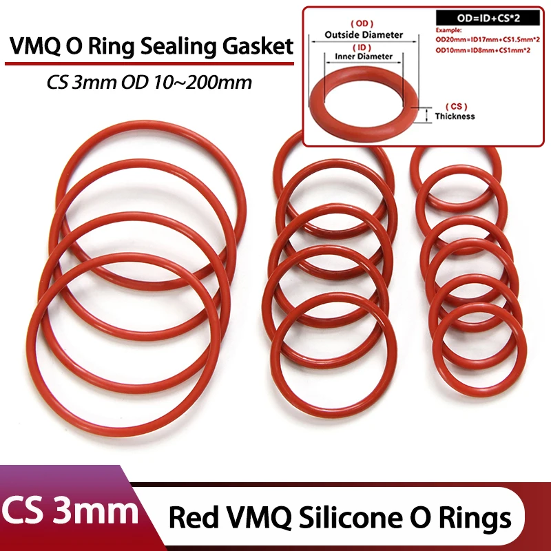 10/50Pcs Red CS 3mm OD 10~200mm Silicone VMQ O Ring Gaskets Food Grade Waterproof Washer Sealing Round O Shape Rubber Ring
10/50Pcs Red CS 3mm OD 10~200mm Silicone VMQ O Ring Gaskets Food Grade Waterproof Washer Sealing Round O Shape Rubber Ring