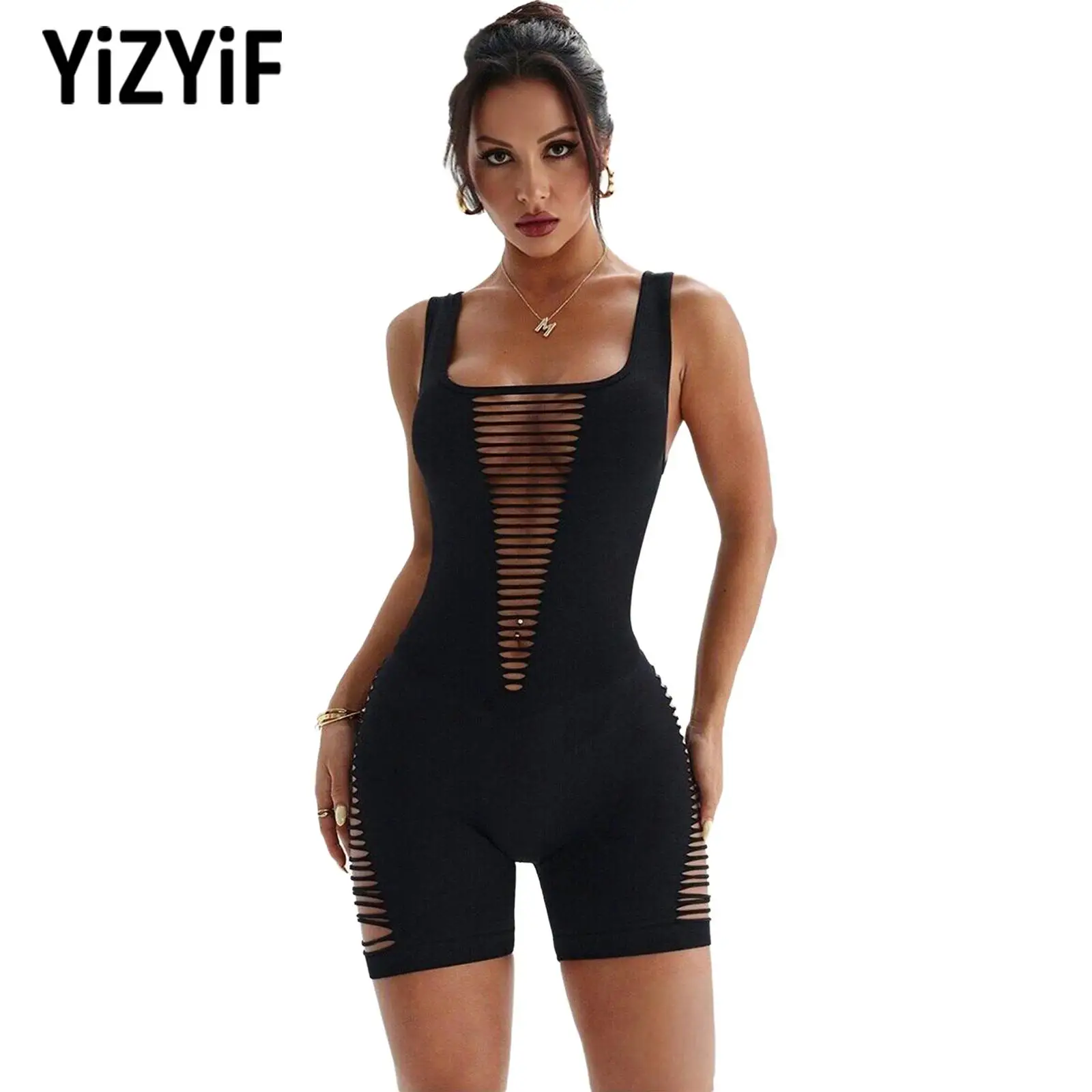 Women Sexy Backless Hollow Out Jumpsuit Square Neck Sleeveless Stretchy Bodysuit Breathable Lightweight for Yoga Workout Fitness
Women Sexy Backless Hollow Out Jumpsuit Square Neck Sleeveless Stretchy Bodysuit Breathable Lightweight for Yoga Workout Fitness