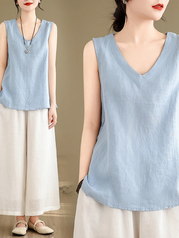 Summer Cotton Linen Sleeveless V-Neck Loose Women's Tank Top Fashionable Bohemian Style Tagless T-Shirt Korean Style Loose Fit
Summer Cotton Linen Sleeveless V-Neck Loose Women's Tank Top Fashionable Bohemian Style Tagless T-Shirt Korean Style Loose Fit
