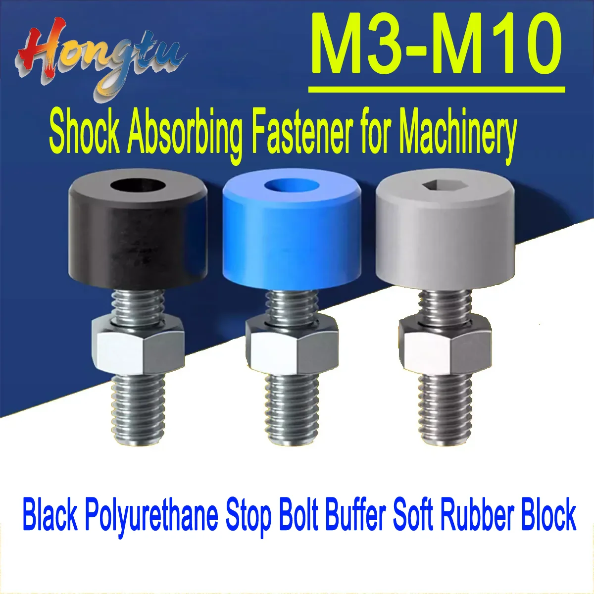 Hongtu Black Polyurethane Stop Bolt Buffer Soft Rubber Block / Hexagon Hole Head Type / Shock Absorbing Fastener for Machinery
Hongtu Black Polyurethane Stop Bolt Buffer Soft Rubber Block / Hexagon Hole Head Type / Shock Absorbing Fastener for Machinery