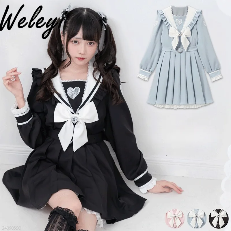 Jirai Kei Rojita Japanese Dress Autumn and Winter New Cute Sweet Solid Color Heavy Industry Bow Navy Collar Elegant A Word Kleid
Jirai Kei Rojita Japanese Dress Autumn and Winter New Cute Sweet Solid Color Heavy Industry Bow Navy Collar Elegant A Word Kleid