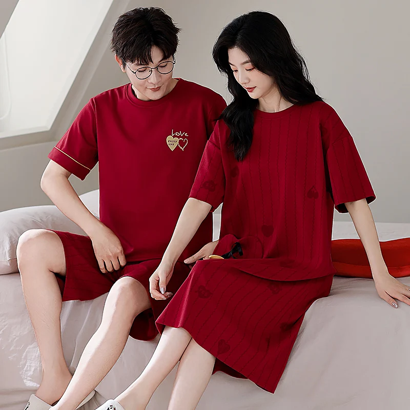 Summer Knitted Cotton Couple Pajamas Set Short Sleeve Round Neck Women Pyjamas Casual Soft M-3XL Homewear Femme Sleepwear
Summer Knitted Cotton Couple Pajamas Set Short Sleeve Round Neck Women Pyjamas Casual Soft M-3XL Homewear Femme Sleepwear
