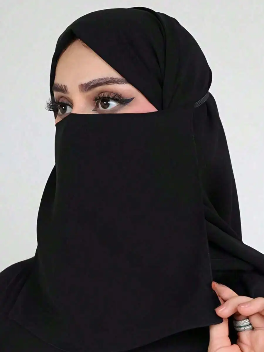 Womens Solid Black Polyester Face Veil Hijab With Elastic Band For Daily Wear
Womens Solid Black Polyester Face Veil Hijab With Elastic Band For Daily Wear
