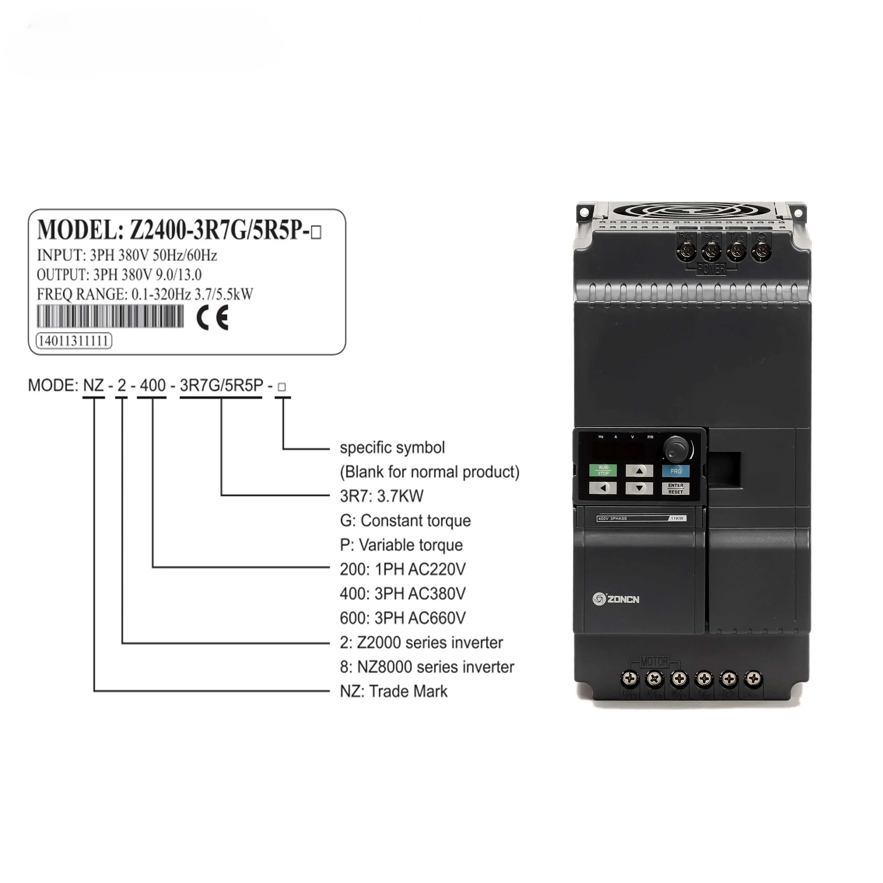 Best selling 220v 380v variable frequency inverter VFD ac drives for motor ZONCN Z2000
Best selling 220v 380v variable frequency inverter VFD ac drives for motor ZONCN Z2000