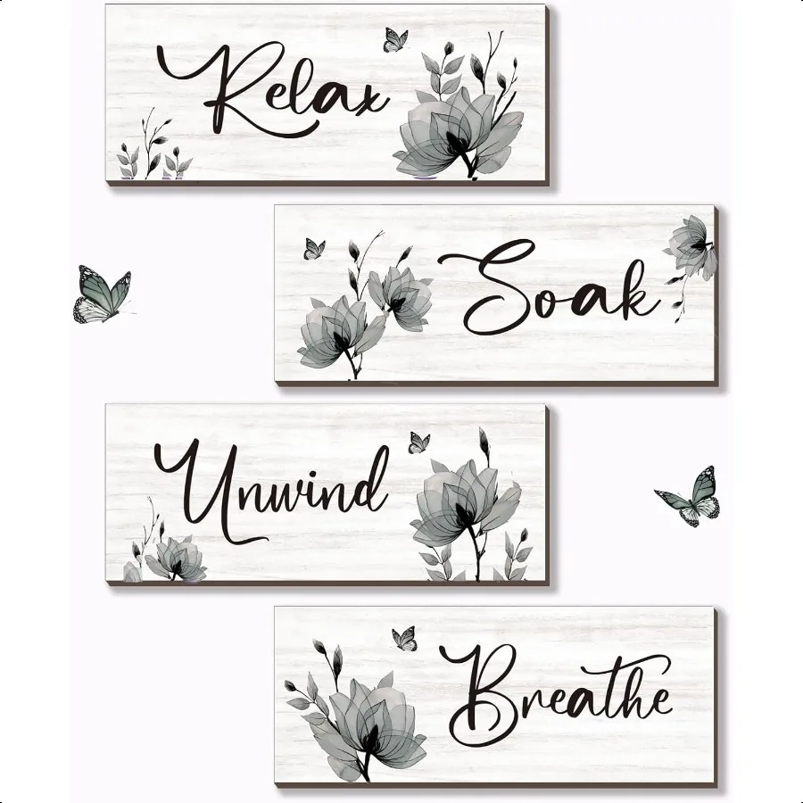 Set of 4 Black Bathroom Decor With Black Flower Wall Art Inspire Relax Soak Unwind Rustic Farmhouse Wooden Wall Art Ideal for W
Set of 4 Black Bathroom Decor With Black Flower Wall Art Inspire Relax Soak Unwind Rustic Farmhouse Wooden Wall Art Ideal for W