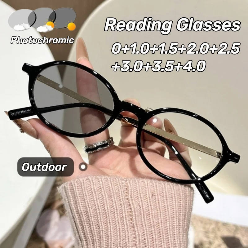 Retro Small Oval Photochromic Presbyopia Glasses Classic Blue Light Blocking Reading Glasses Turn Grey UV Protection Eyewear
Retro Small Oval Photochromic Presbyopia Glasses Classic Blue Light Blocking Reading Glasses Turn Grey UV Protection Eyewear