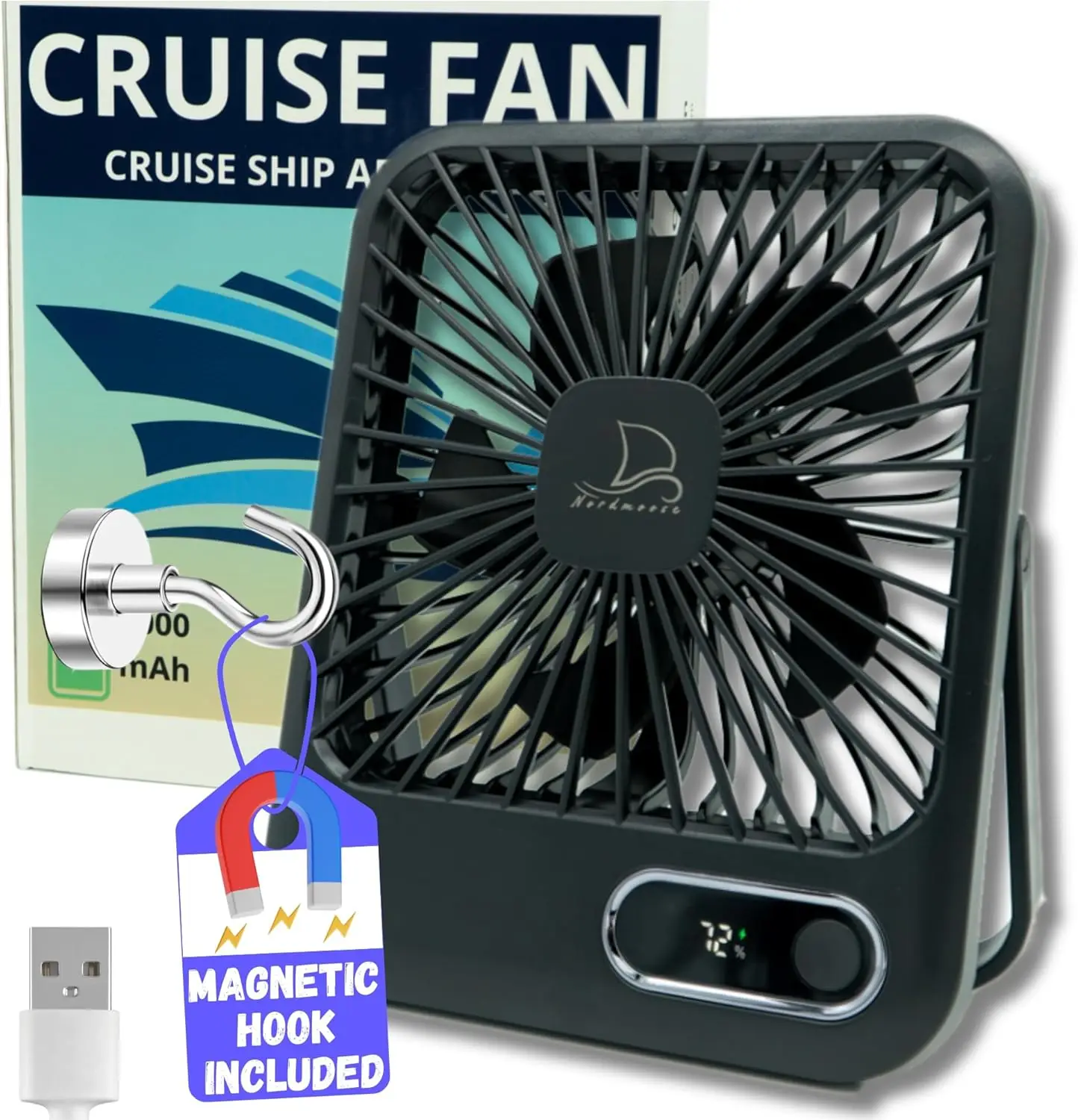 Cruise Cabin Fan, Magnetic Hook, USB Rechargeable & Plug-In, Timer & 5 Speeds, White Noise, Long Battery for 2026 Cruises
Cruise Cabin Fan, Magnetic Hook, USB Rechargeable & Plug-In, Timer & 5 Speeds, White Noise, Long Battery for 2026 Cruises