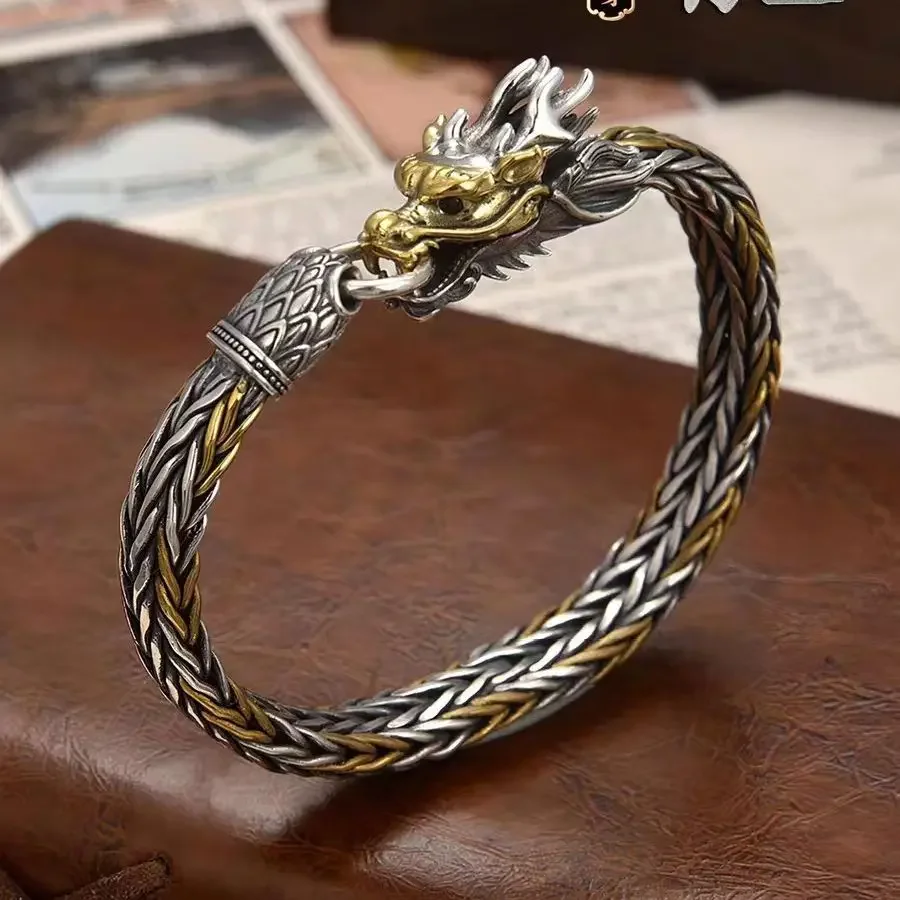 Exclusive Vintage Bangles for Men - Hand Woven Copper and Gold Bracelet with Dragon Head Buckle
Exclusive Vintage Bangles for Men - Hand Woven Copper and Gold Bracelet with Dragon Head Buckle