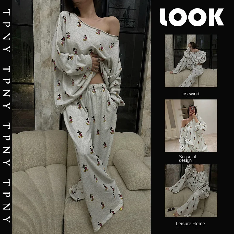 Mickey Pajamas Women's Sexy Off Shoulder Long Sleeved Tops Pants Home Clothes Spring Autumn Casual Comfort Loungewear Sleepwear
Mickey Pajamas Women's Sexy Off Shoulder Long Sleeved Tops Pants Home Clothes Spring Autumn Casual Comfort Loungewear Sleepwear