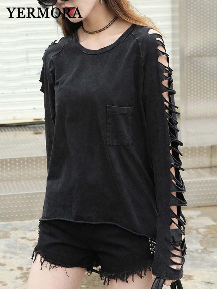 YERMORA Black Hole Tassel Casual T-shirt For Women O-neck Long Sleeve Loose New Cotton Tops Fashion Tide Srping Summer 2025
YERMORA Black Hole Tassel Casual T-shirt For Women O-neck Long Sleeve Loose New Cotton Tops Fashion Tide Srping Summer 2025