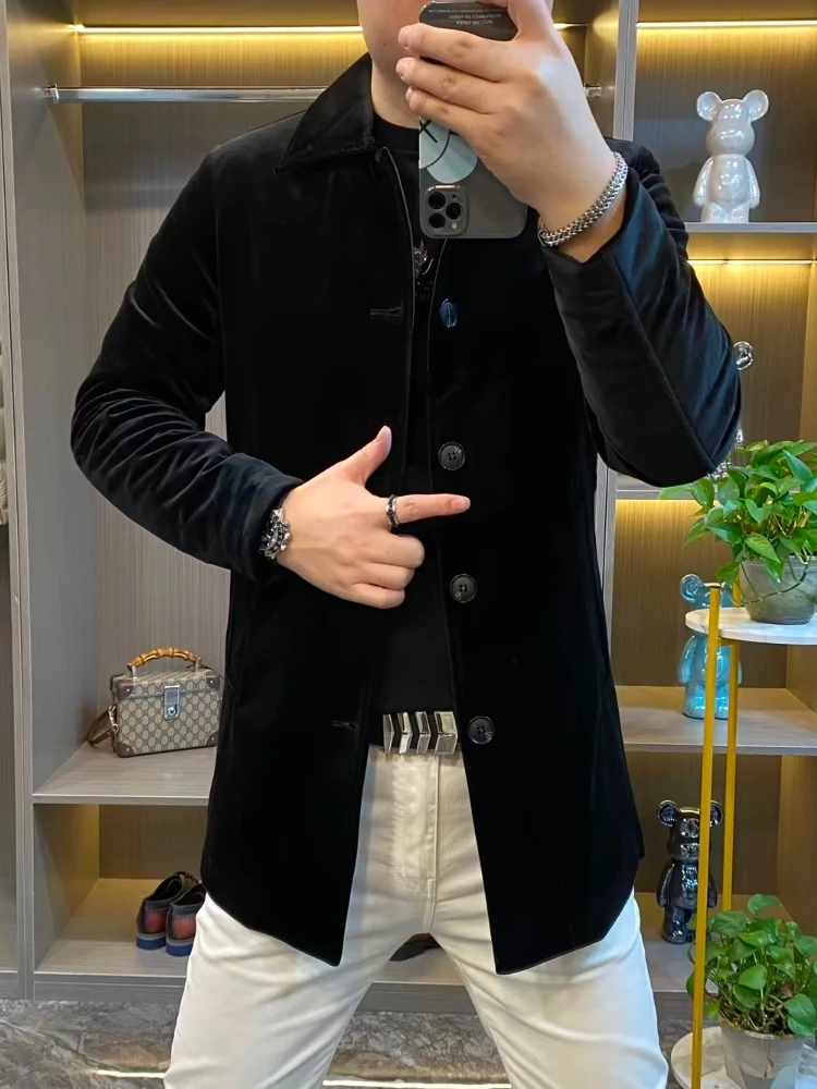 High Quali Men's Velvet Cotton Jaet Autumn Winter Mid-Length Faionable Comfortable Sli Versatile Button Decorated
High Quali Men's Velvet Cotton Jaet Autumn Winter Mid-Length Faionable Comfortable Sli Versatile Button Decorated