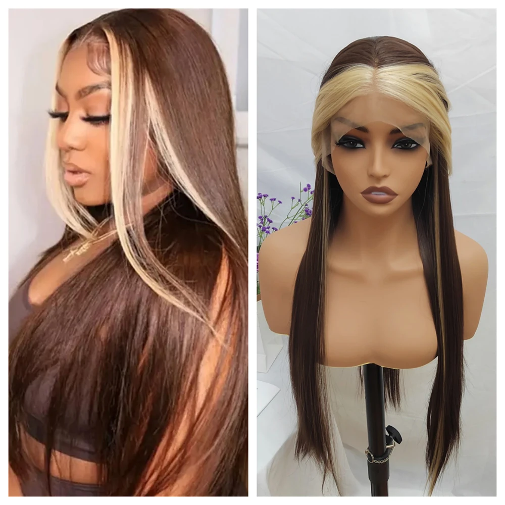 Synthetic Lace Front Wigs Highlight Brwon Blonde Black Wig For Women Long Straight Lace WIg Synthetic Heat Resistant Wig
Synthetic Lace Front Wigs Highlight Brwon Blonde Black Wig For Women Long Straight Lace WIg Synthetic Heat Resistant Wig