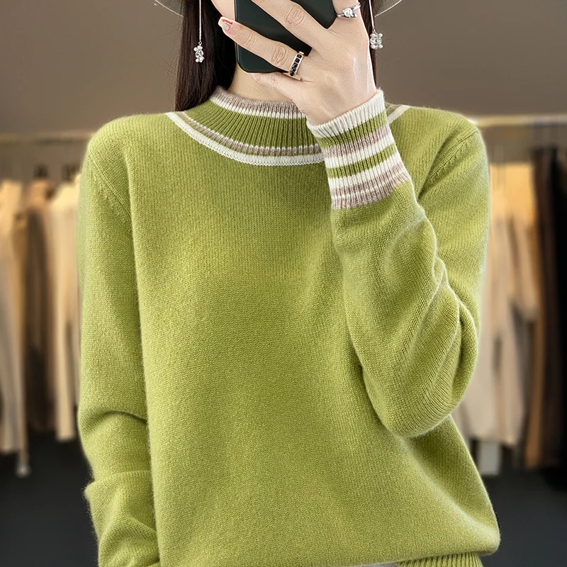 Fall/Winter New Women's 100% Merino Sweater Crewneck Knitted Pullover Color Matching Long Sleeve Sweater
Fall/Winter New Women's 100% Merino Sweater Crewneck Knitted Pullover Color Matching Long Sleeve Sweater
