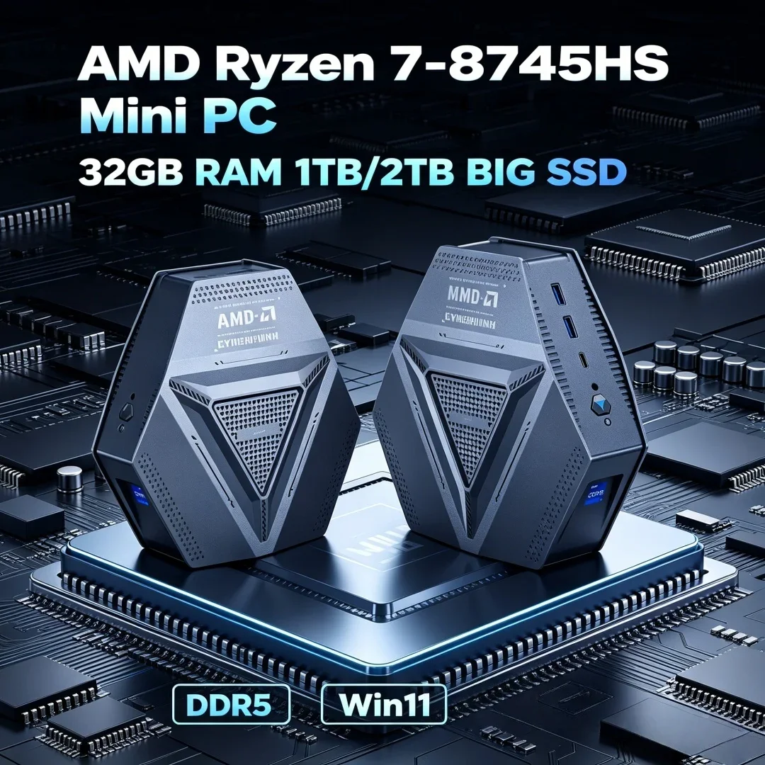 Dual 2.5G Gigabit LAN Gaming Mini Desktop PC WIFI6 Type-C HD DP AMD Ryzen 7 8745HS 2DDR5 4USB3.2 Windows11 Home Office PC
Dual 2.5G Gigabit LAN Gaming Mini Desktop PC WIFI6 Type-C HD DP AMD Ryzen 7 8745HS 2DDR5 4USB3.2 Windows11 Home Office PC